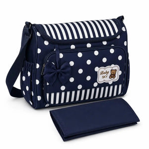Navy Blue Polka Dot Large Baby Diaper Bag with Adjustable Shoulder Strap and Changing Mat