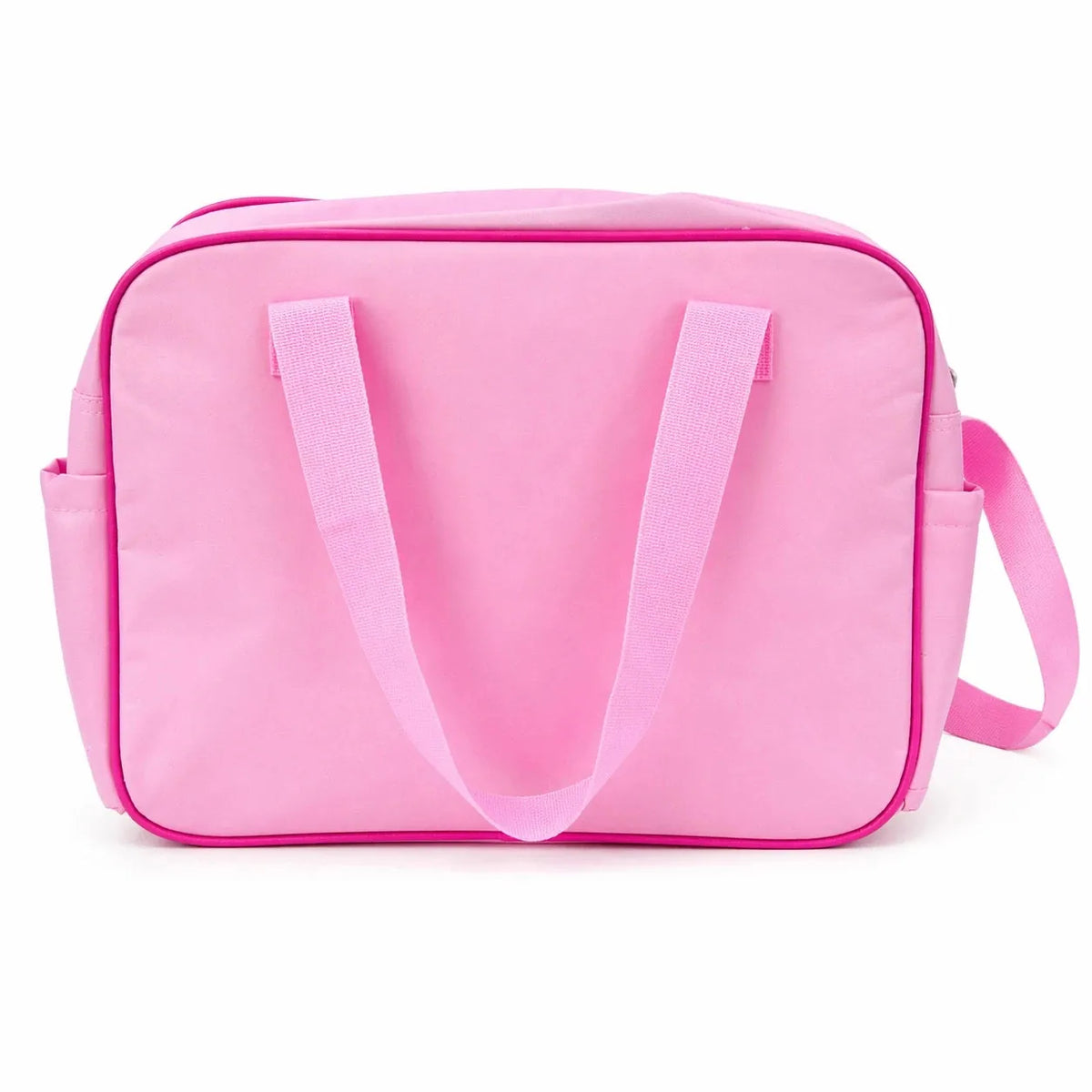 Pink Baby Diaper Bag Back View Showing Compact Lightweight Design and Carry Handles