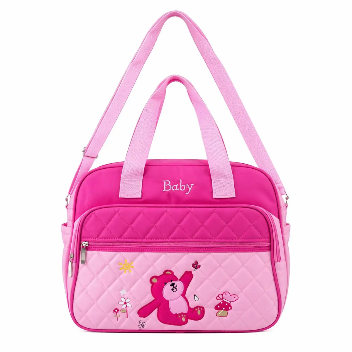 Pink Baby Diaper Bag with Multiple Storage Pockets Hand Carry Handles and Adjustable Shoulder Strap