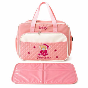 Pink Baby Diaper Bag with Foldable Changing Mat Front Zipper Pocket and Spacious Baby Essentials Storage