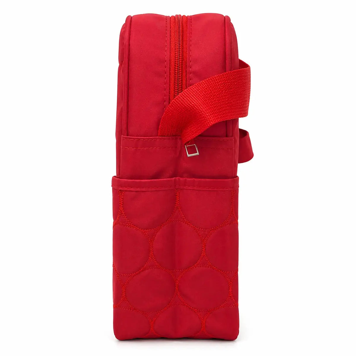 Folded red baby diaper bag with bow design