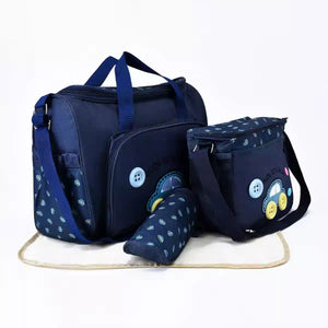 Dark blue 4-piece baby travel organizer bag set showing large and small bags