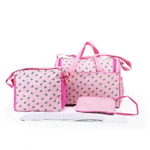 Pink baby travel organizer set showing large bag, small bag and accessories