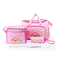 Pink 4-piece baby travel organizer bag set with changing pad and bottle cover