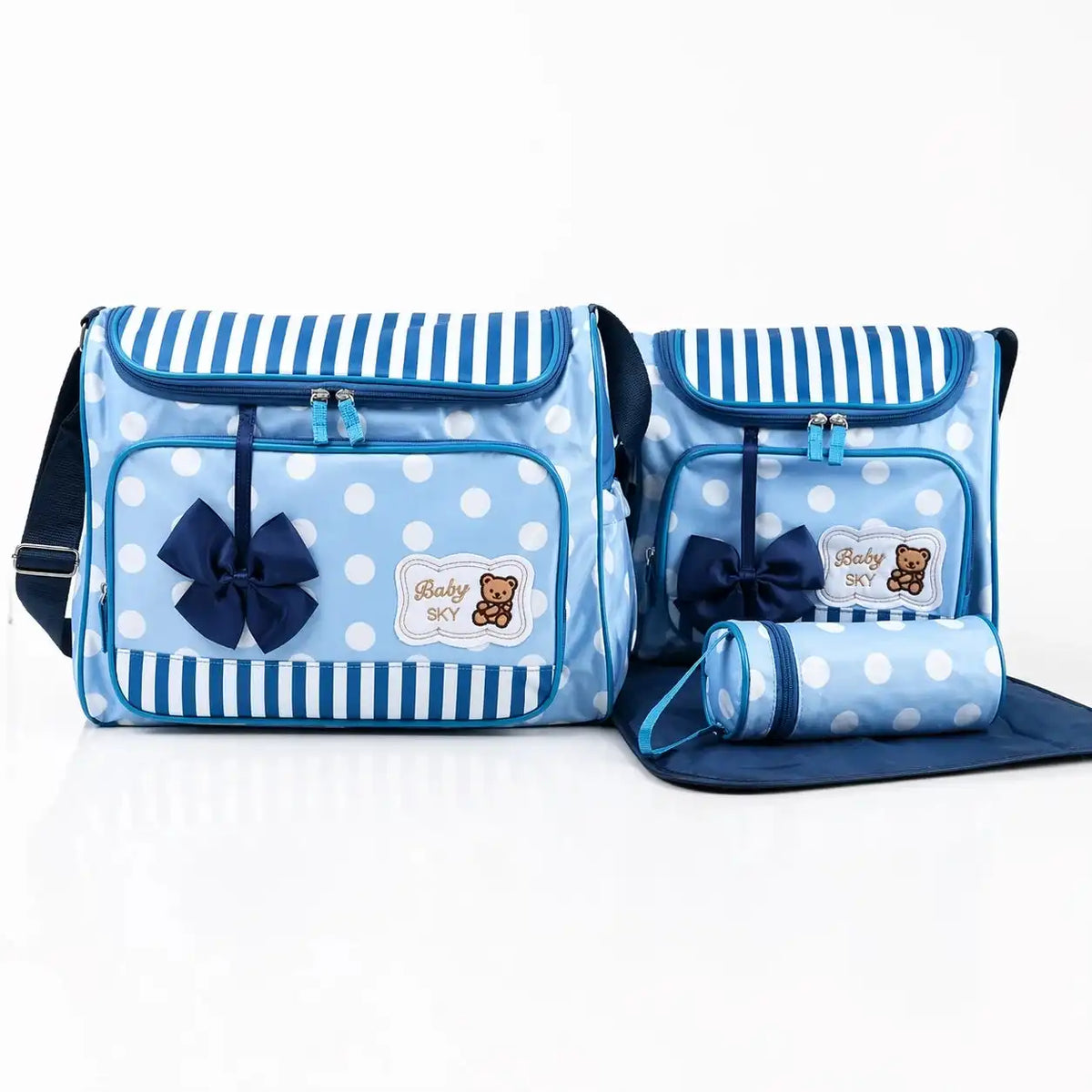 Diaper Bag Set – Blue Polka Dot Design (4-Piece)
