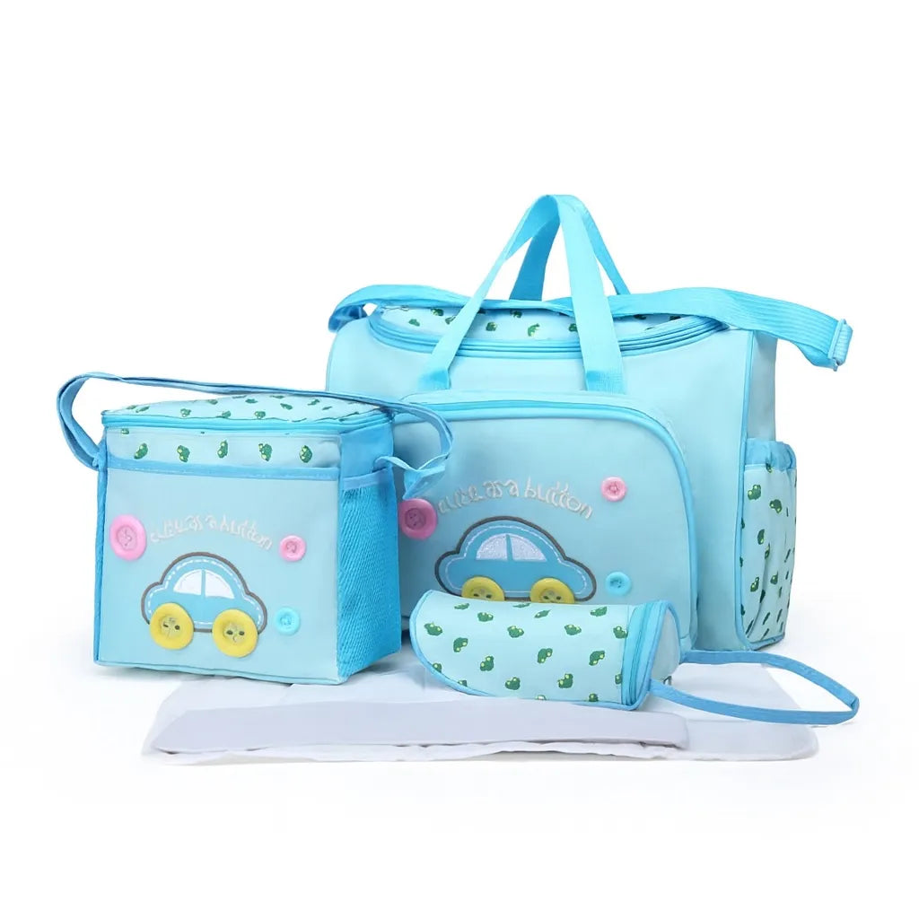Sky blue 4-piece baby travel organizer bag set with changing pad and bottle cover