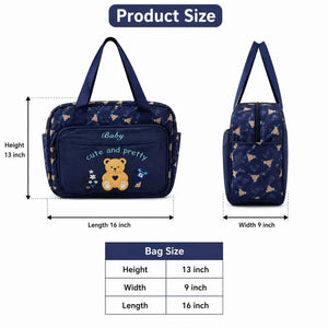 Navy blue teddy baby diaper bag front and back view for travel use