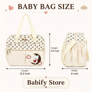 Baby diaper bag size details with matching changing sheet