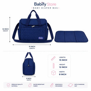 Baby diaper bag size details with changing mat and shoulder strap