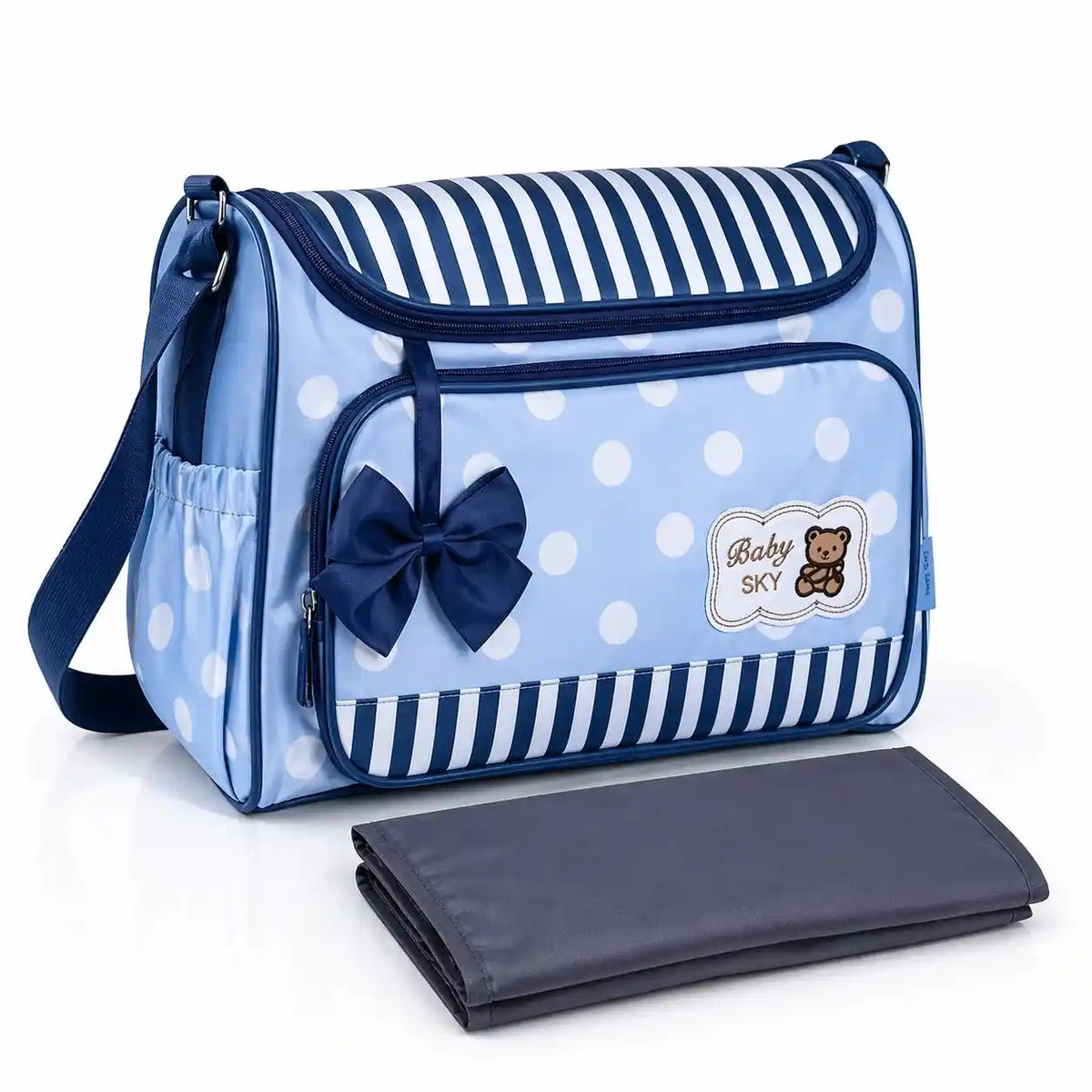 Diaper Bag Set – Blue Polka Dot Design (4-Piece)