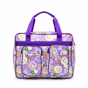 Purple bear print baby diaper bag with strong carry handles