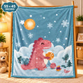 Double Ply Large Size Dinosaur Baby Blanket Blue 55 × 45 Inches