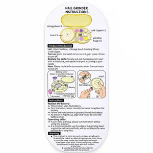 Electric Baby Nail Polisher Instructions with 6 Grinding Heads Nail Clipper and AAA Battery