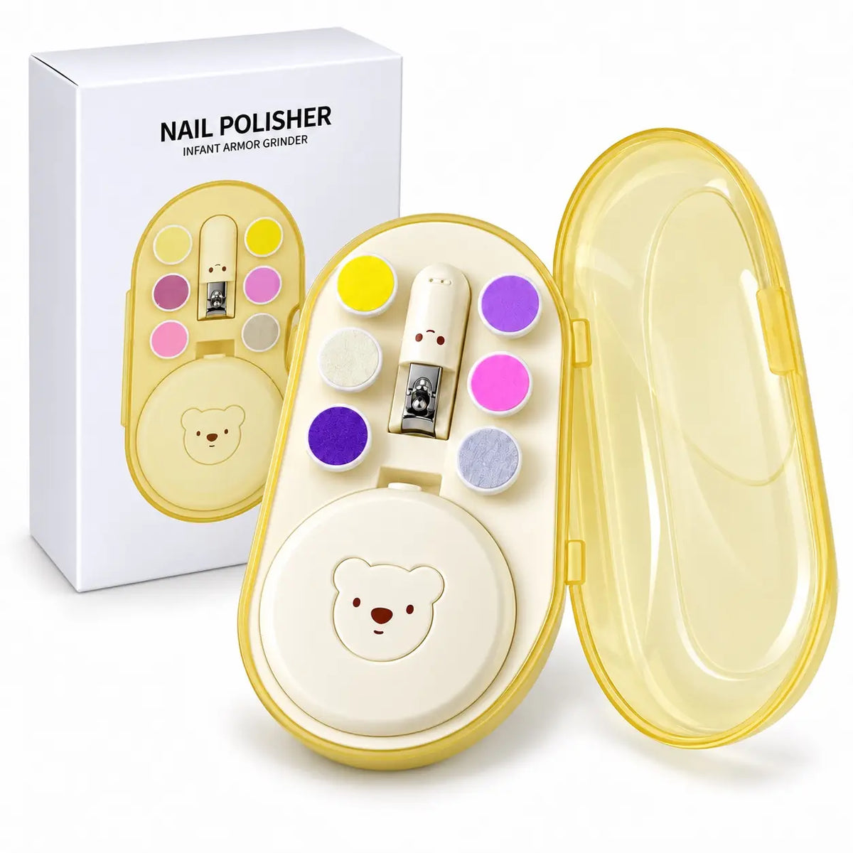 Electric Baby Nail Polisher Set with Nail Clipper 6 Grinding Heads and Storage Case
