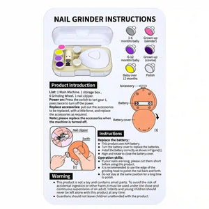 Baby Electric Nail Trimmer Instructions with Color Coded Grinding Pads