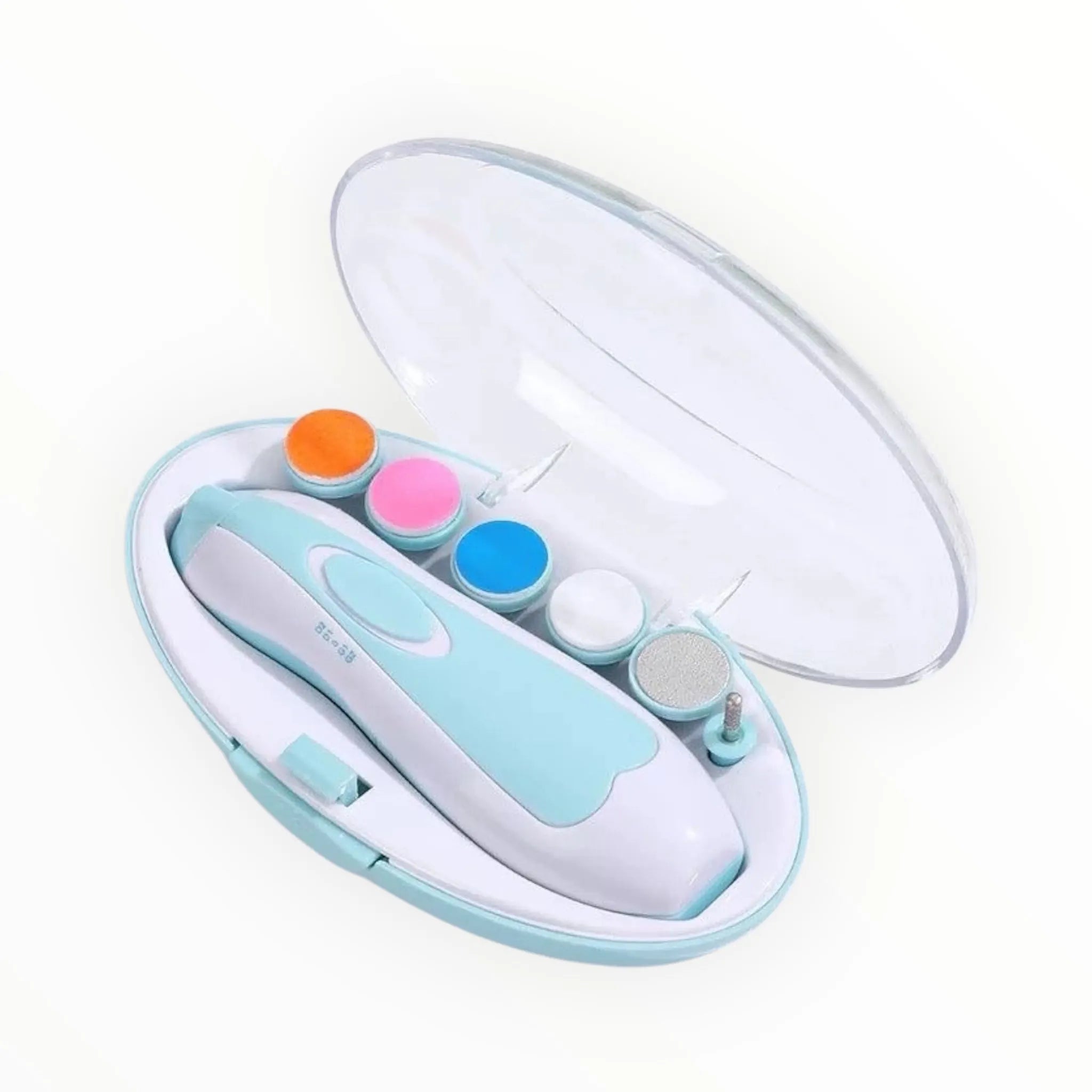 Blue baby electric nail trimmer complete grooming kit in storage case