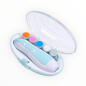 Blue baby electric nail trimmer complete grooming kit in storage case