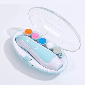 Blue baby electric nail trimmer kit with multiple grinding pads and case