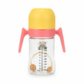 Pink and yellow 300ml PPSU feeding bottle with dual handles and silicone straw