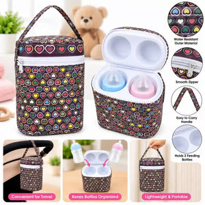 Portable heart print baby feeding bottle carry case for stroller travel and everyday outings