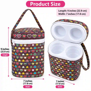 Multicolor heart baby feeding bottle carry case size 9 x 7 inches with two compartments