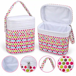 Multicolor baby feeding bottle storage case open with two separate bottle compartments