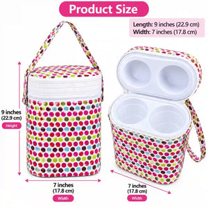 Multicolor dot baby feeding bottle carry case size 9 x 7 inches
