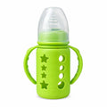 Baby feeding bottle with dual handles and silicone sleeve – Green