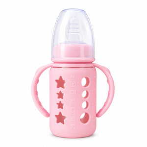 Baby feeding bottle with dual handles and silicone sleeve – Pink