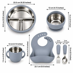 2-in-1 stainless steel and silicone baby feeding set size details
