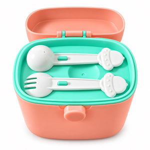 600ml Pink Baby Milk Powder Storage Box with Spoon Fork and Inner Tray