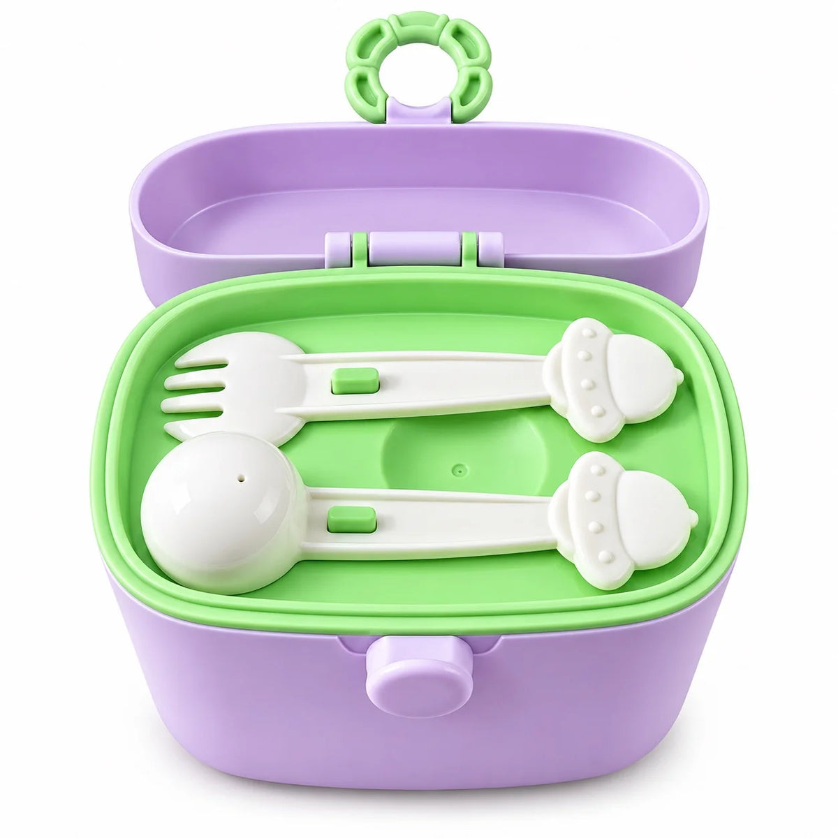 600ml Purple Baby Milk Powder Storage Box with Spoon Fork and Inner Tray