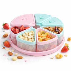 6 Section Baby Food Storage Container Filled with Different Snacks for Organized Feeding and Travel