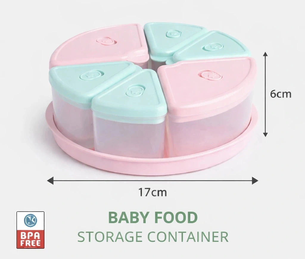Baby Food Storage Container with 6 Separate Compartments and Compact Portable Design
