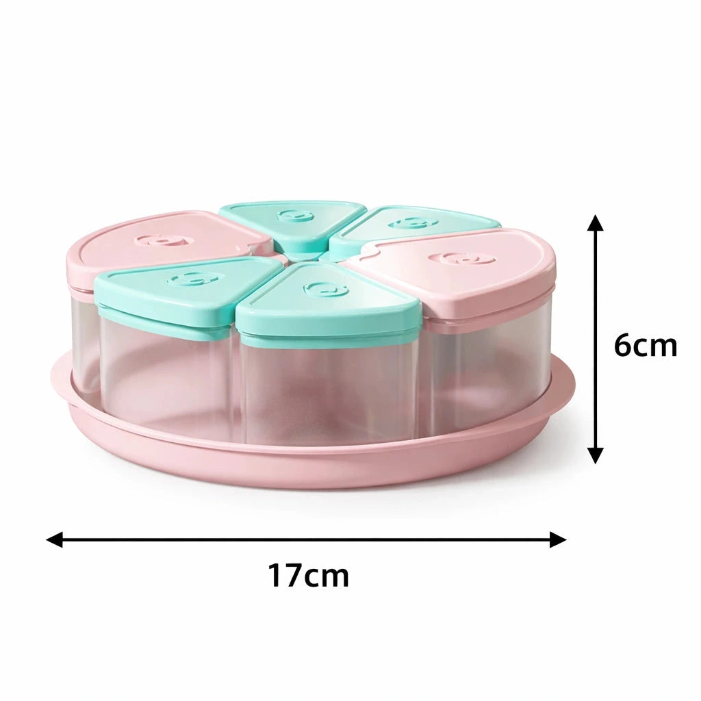 6 Compartment Baby Food Storage Container Measuring 17 cm Diameter and 6 cm Height