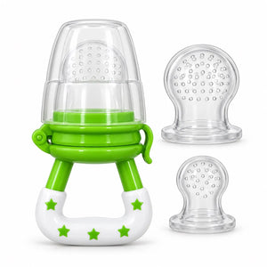 Green White Baby Fruit Feeder Pacifier with Silicone Feeding Pouches