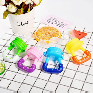 Multicolor baby fruit feeder pacifiers with lifestyle setup
