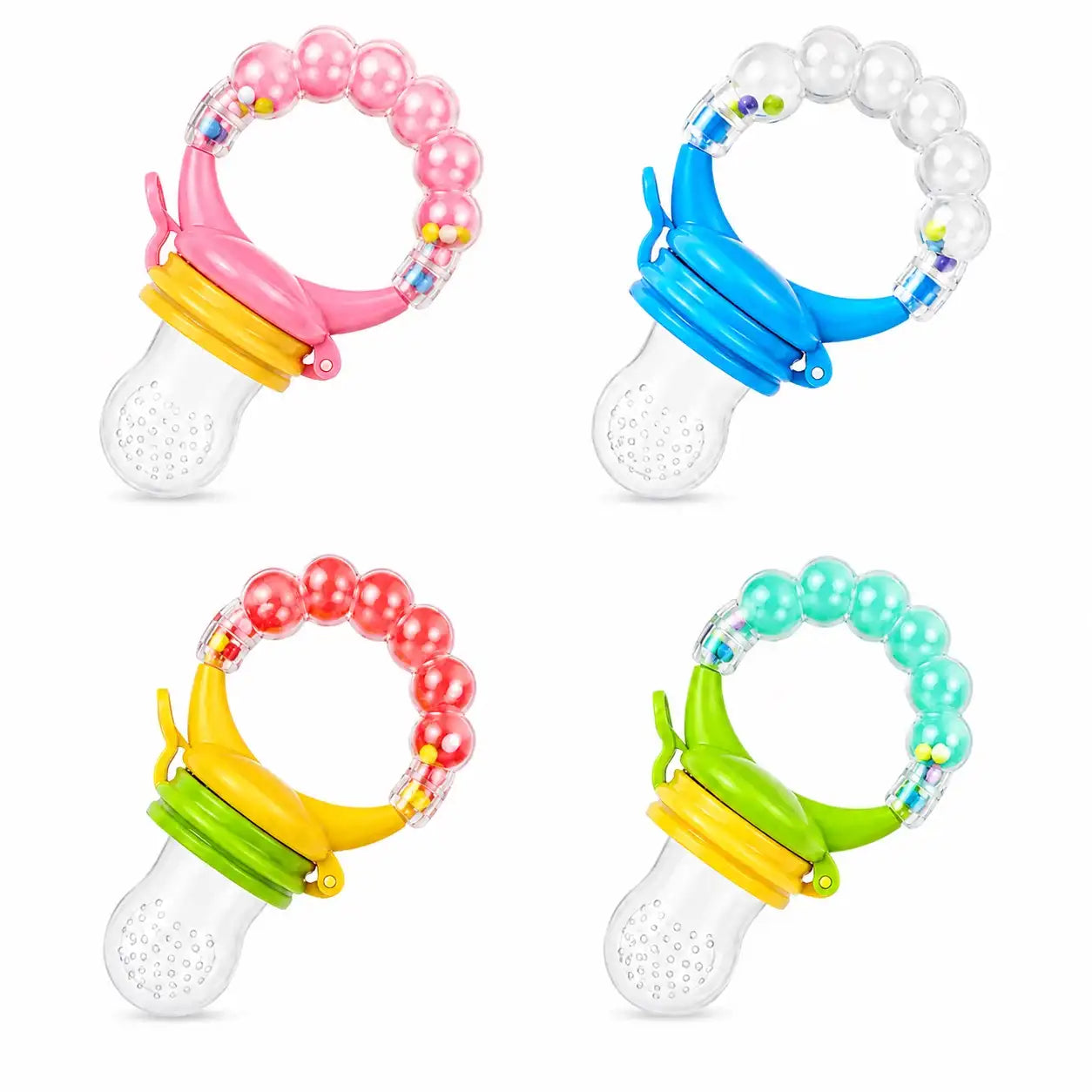 Multicolor baby fruit feeder pacifier with rattle handle