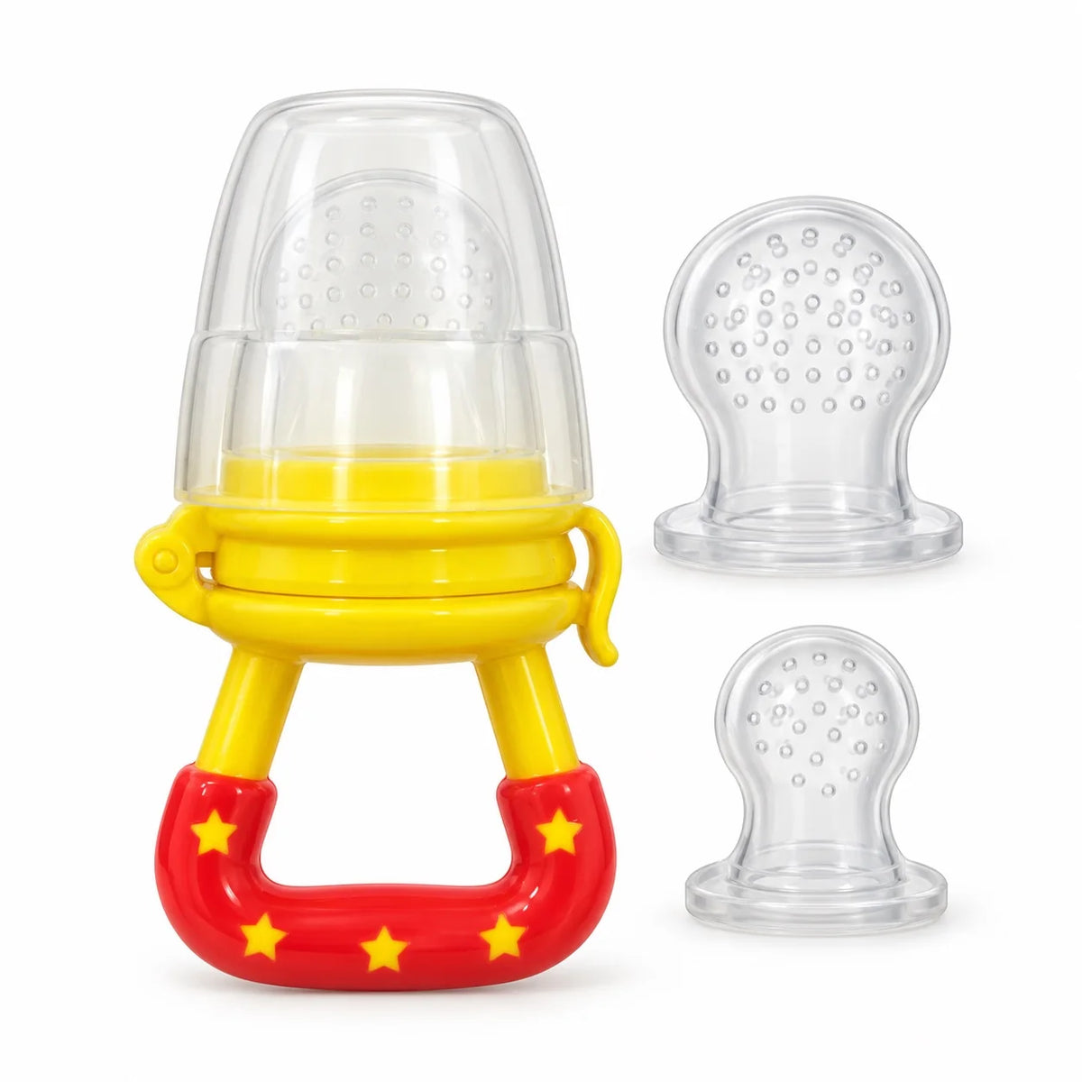Yellow Red Baby Fruit Feeder Pacifier with Silicone Feeding Pouches