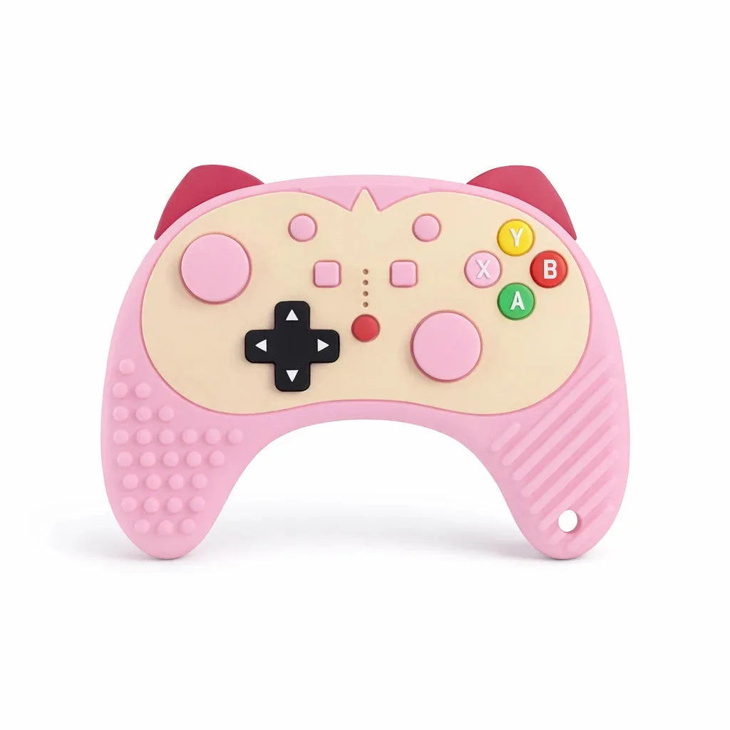 Pink Game Controller Shape Silicone Baby Teether with Easy Grip Design for Teething Relief