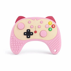Pink Game Controller Shape Silicone Baby Teether with Easy Grip Design for Teething Relief