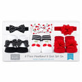 Hudson Baby 6-piece headband and sock gift set in red black and white with polka dot and cherry patterns for 0-12 months