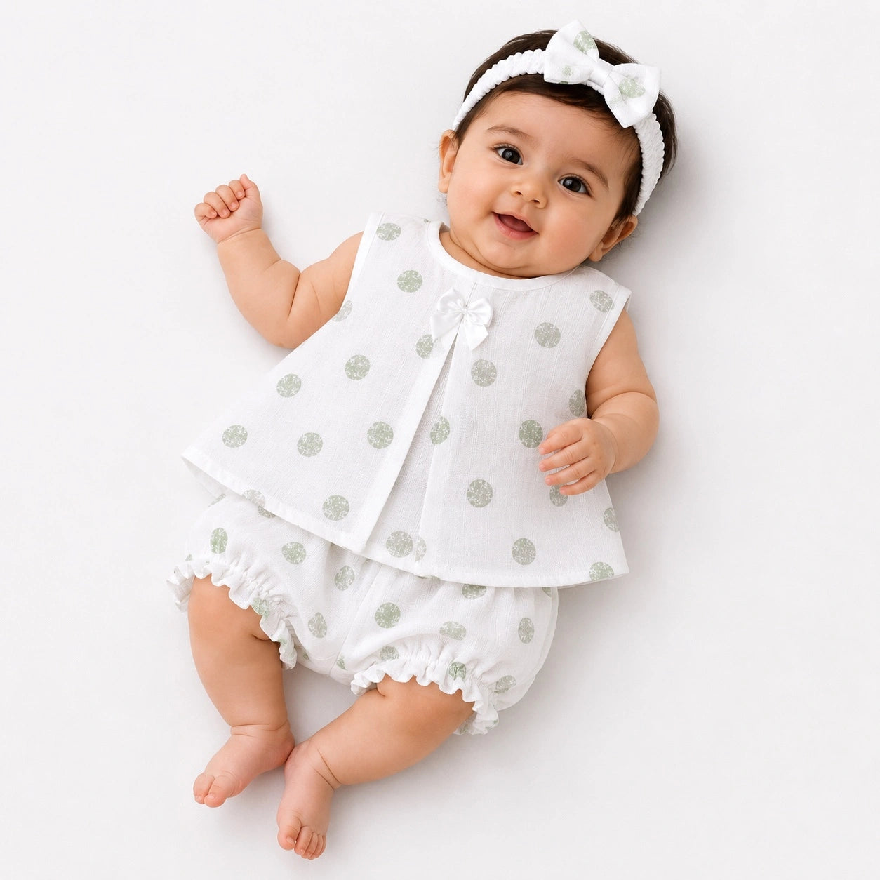 Baby girl muslin frock bloomer and hairband summer outfit set for 0-3 months