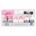 Hudson Baby 6-piece headband and sock gift set in pink white and grey with satin bow and pom pom details for 0-12 months
