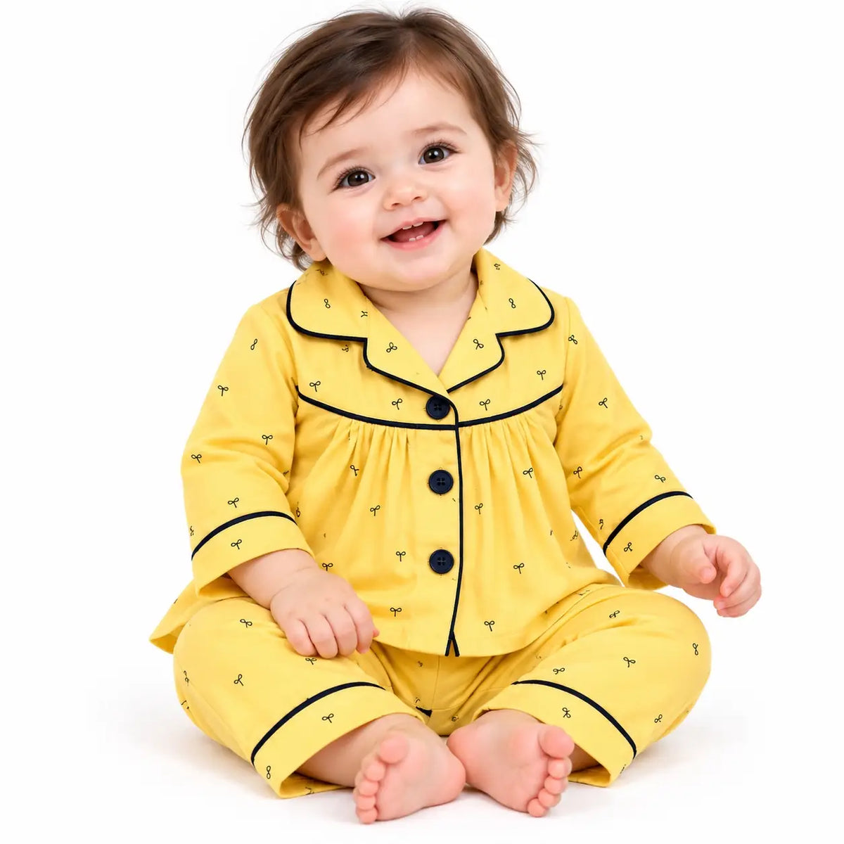 Baby Girl Wearing Printed Night Suit Shirt and Pajama Set