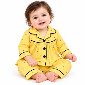 Baby Girl Wearing Printed Night Suit Shirt and Pajama Set