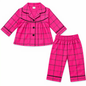 Baby Girl Wearing Checkered Night Suit Shirt and Pajama Set