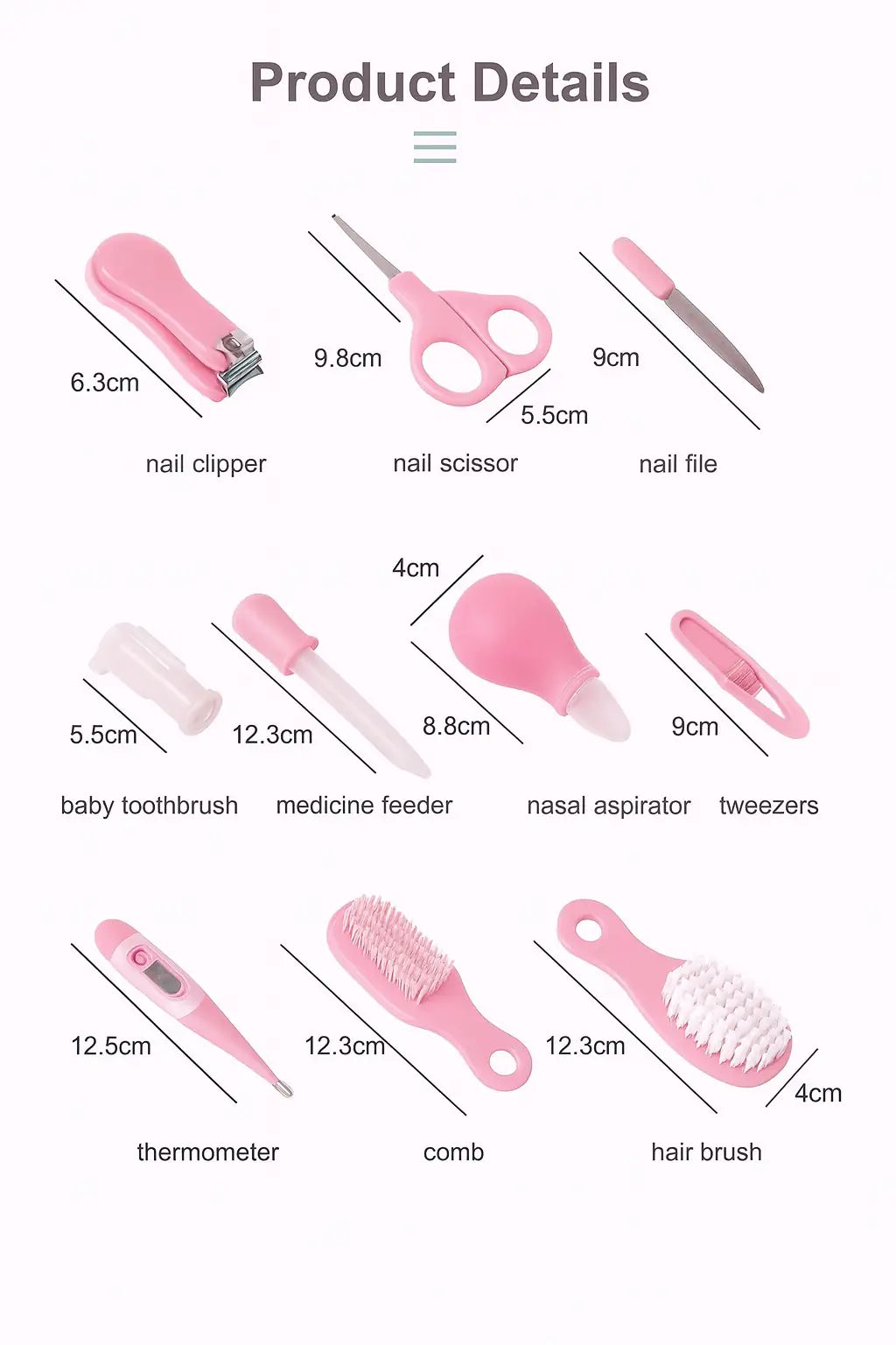 Baby Grooming Kit – 10 Pcs Set (Pink)