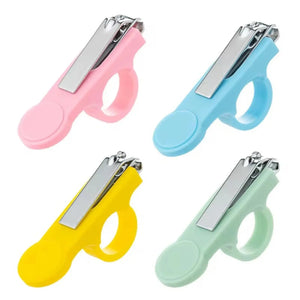 Baby safety nail clipper color options in pink, blue, yellow and green