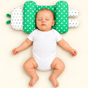 Adjustable Baby Head Shape Pillow Green Polka Dot in Pakistan